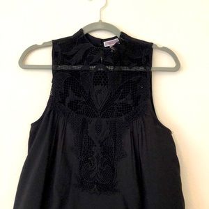 High neck lace black shift dress with buttoned up back
